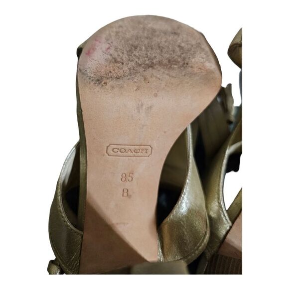 COACH "Genaveeve" Pale Gold Leather Peep Toe Block Heel Pumps - Size 8 1/2 - Picture 6 of 7